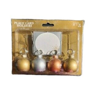 Christmas Ornament Place Card Holders Target Set Gold & Silver Balls W/ Cards
